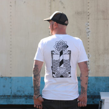 50 Year Storm Lighthouse T-Shirt White, Back View, worn by Damon